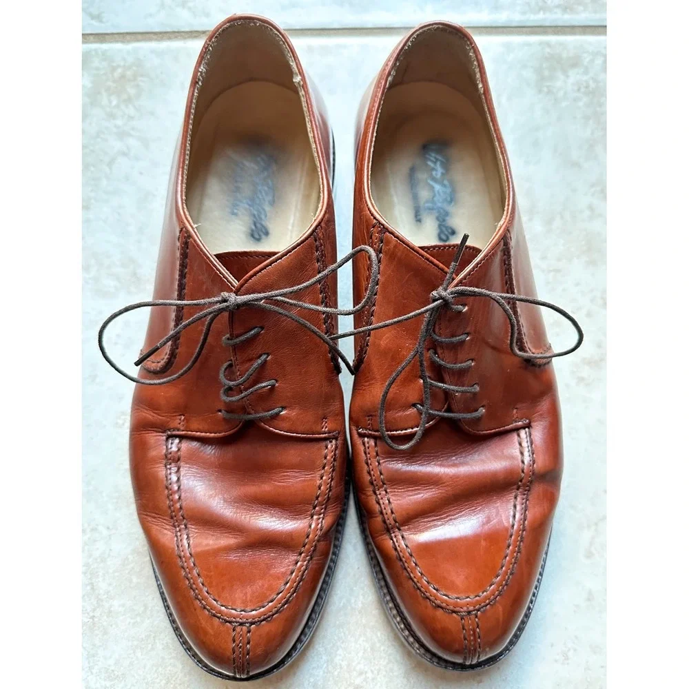 Vito Rufolo Cognac Brown Oxfords‎ Leather Loafers Shoes Made in Italy Mens 10.5